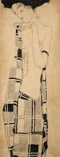 Gerti Schiele in a Plaid Garment