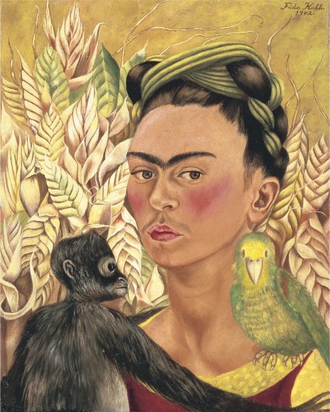 Self-Portrait with Monkey and Parrot, 1942