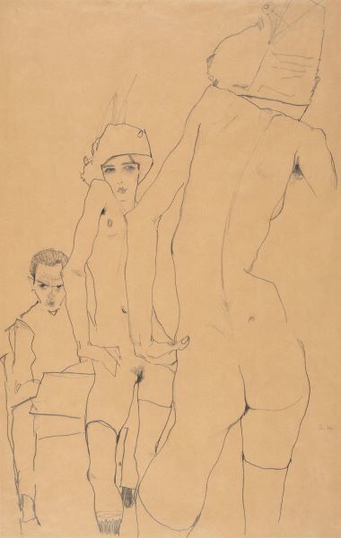 Schiele with Nude Model before the Mirror, 1910