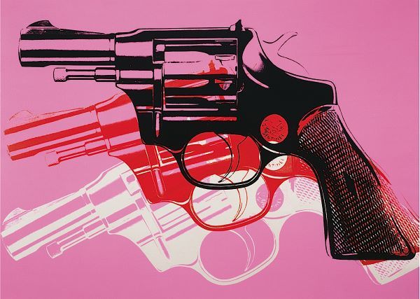 Gun, c. 1981-82  (black, white, red on pink)