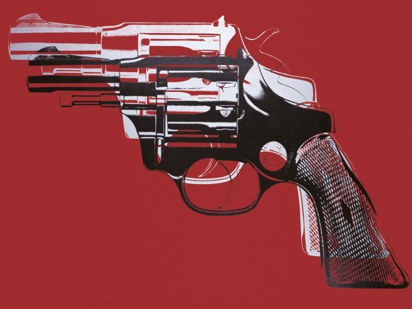 Guns, c. 1981-82 (white and black on red)