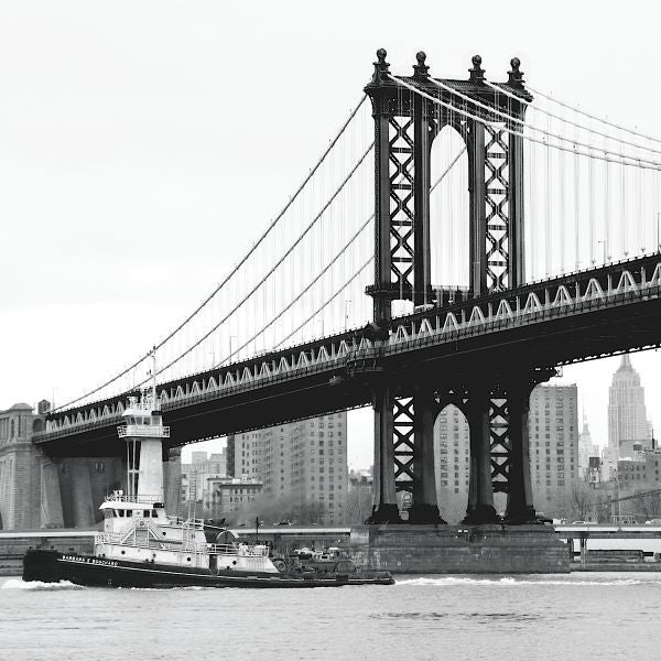 Manhattan Bridge with Tug Boat (b/w)