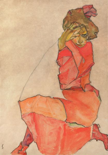 Kneeling Female in Orange-Red Dress, 1910