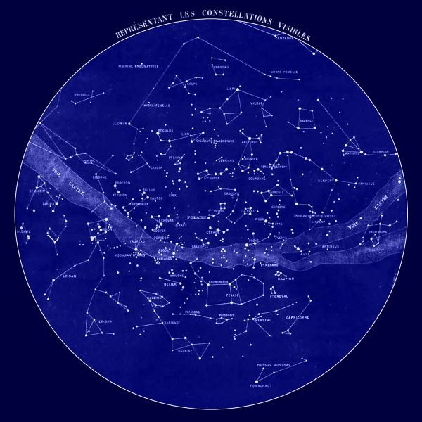 Celestial Map of Constellations visible from France, 19th C.